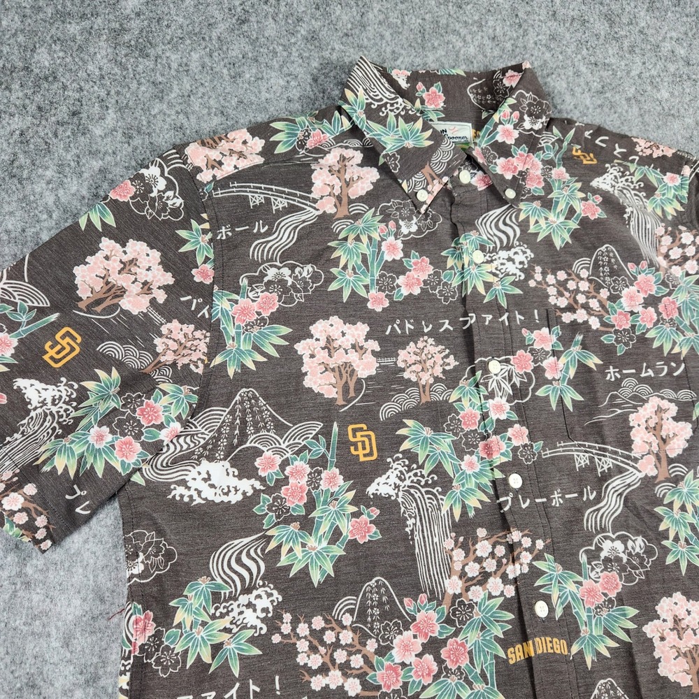 Reyn Spooner San Diego Padres Shirt Men L Brown MLB Japan Cherry Aloha Baseball